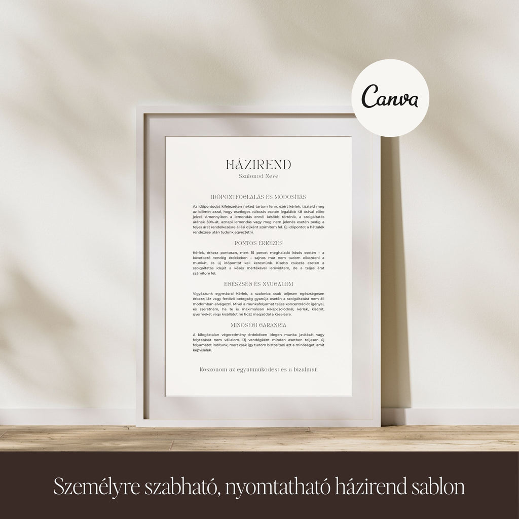 Szépségszalon házirend minta & poszt sablon csomag